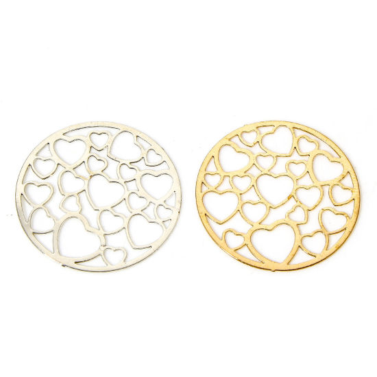 Picture of Iron Based Alloy Filigree Stamping Connectors Charms Pendants Multicolor Round Heart Hollow 19mm Dia.