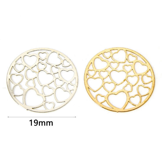 Picture of Iron Based Alloy Filigree Stamping Connectors Charms Pendants Multicolor Round Heart Hollow 19mm Dia.
