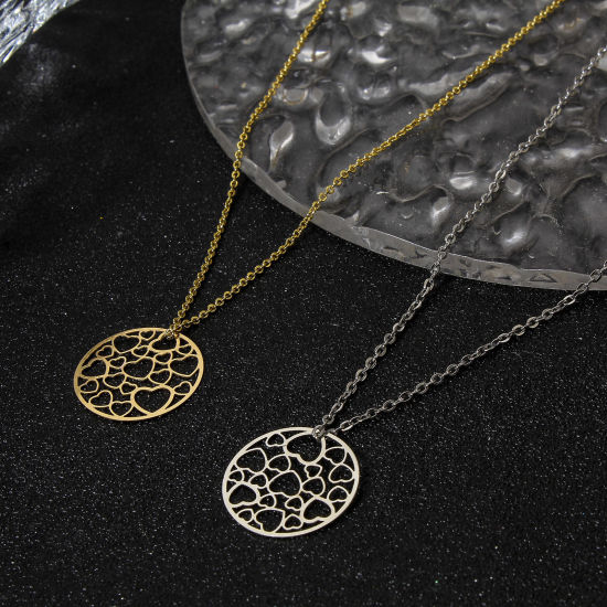Picture of Iron Based Alloy Filigree Stamping Connectors Charms Pendants Multicolor Round Heart Hollow 19mm Dia.