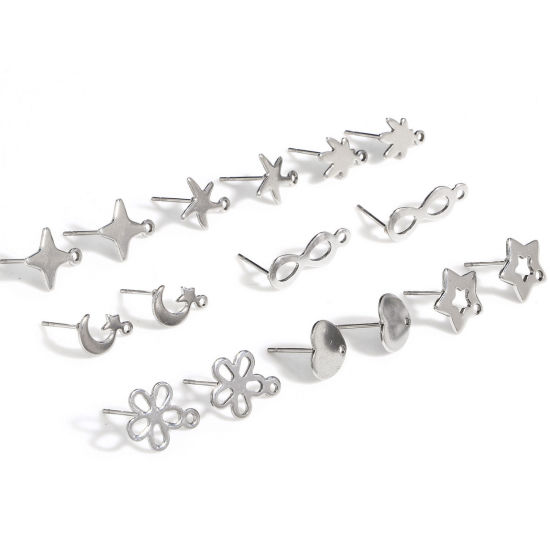 20 個 304ステンレス鋼 イヤポストスタッドピアス ループコネクター付きアクセサリー シルバートーン の画像
