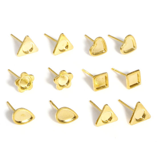 10 個 304ステンレス鋼 イヤポストスタッド イヤリング ピアス DIY 手作り ハンドメイド ジュエリー アクセサリーを作る 幾何学 18Kゴールドメッキ 台座付 の画像