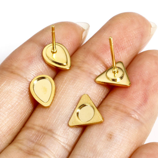10 個 304ステンレス鋼 イヤポストスタッド イヤリング ピアス DIY 手作り ハンドメイド ジュエリー アクセサリーを作る 幾何学 18Kゴールドメッキ 台座付 の画像