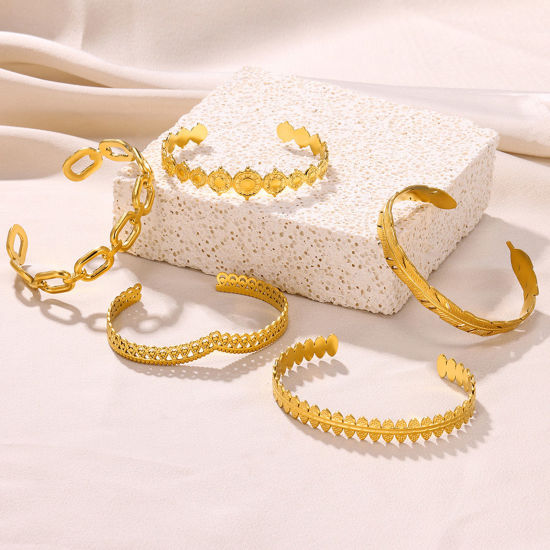 Image de 1 Pièce Bracelet Manchette Jonc Semi-Ouvert en 304 Acier Inoxydable Plaqué Or 18K Texture Texturé 5.8cm Dia