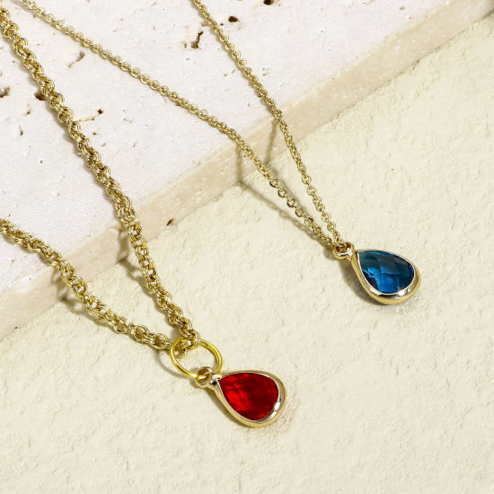 Image de 5 Pcs Breloques Pierres de Naissance en Laiton+Verre Doré Multicolore Goutte d'Eau A Facettes 14mm x 8mm