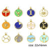 Picture of Brass Charms 18K Real Gold Plated Multicolor Round Disc Constellation Enamel Clear Cubic Zirconia 22mm x 16mm