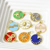 Picture of Brass Charms 18K Real Gold Plated Multicolor Round Disc Constellation Enamel Clear Cubic Zirconia 22mm x 16mm