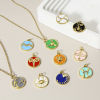 Picture of Brass Charms 18K Real Gold Plated Multicolor Round Disc Constellation Enamel Clear Cubic Zirconia 22mm x 16mm