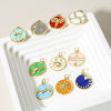 Picture of Brass Charms 18K Real Gold Plated Multicolor Round Disc Constellation Enamel Clear Cubic Zirconia 22mm x 16mm