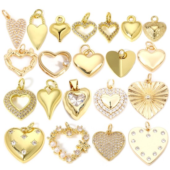 Picture of Brass Valentine's Day Charms 18K Real Gold Plated Heart