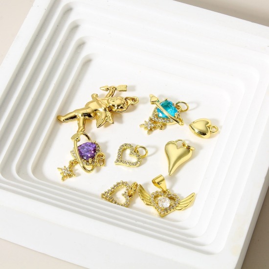 Picture of Brass Valentine's Day Charms 18K Real Gold Plated Heart