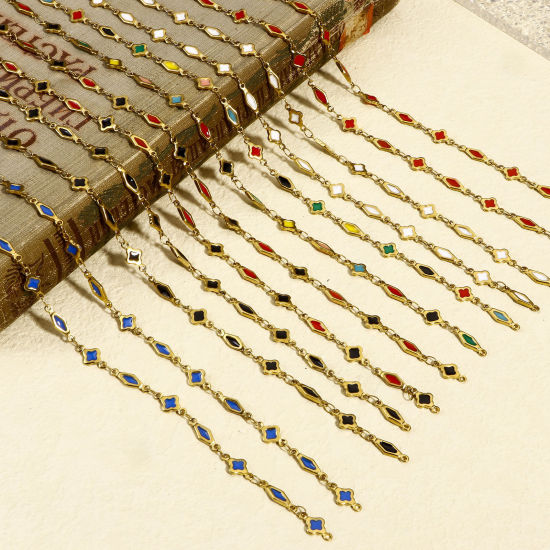 1 メートル 真空メッキ 304ステンレス鋼 ハンドメイド手作りリンクチェーン手作り DIY ジュエリーアクセサリー作りのパーツ 幾何学 18Kゴールドメッキ 両面エナメル 6mm、 の画像