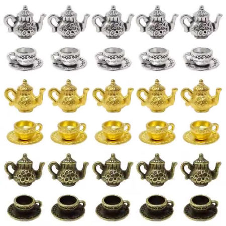 20 Stück Zinklegierung Charms Bunt Teekanne Tasse 3D 13mm