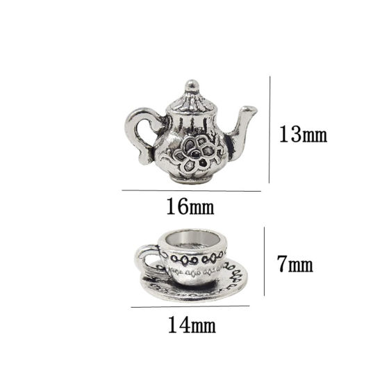 Bild von 20 Stück Zinklegierung Charms Bunt Teekanne Tasse 3D 13mm