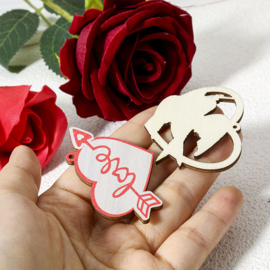 Image de 10 Pcs Pendentifs La Saint Valentin en Bois Naturel Multicolore