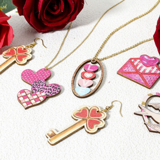 Image de 10 Pcs Pendentifs La Saint Valentin en Bois Naturel Multicolore