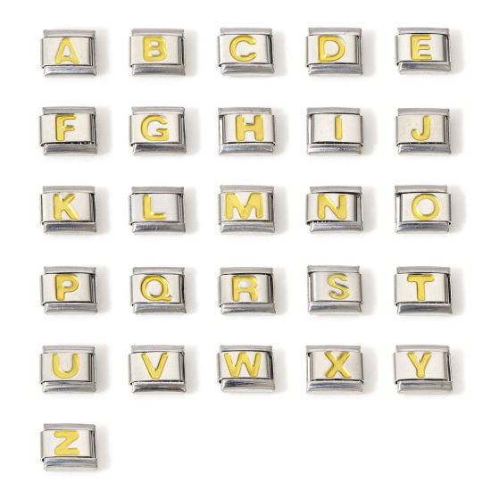 Image de 1 Pièce Bracelet à Maillons Breloques Italiens Accessories de Fabrication de Bracelets Bijoux DIY en 304 Acier Inoxydable Argent Mat Or Rectangle Alphabet Initial/ Lettre Majuscule Mots " A-Z " Émail 10mm x 9mm
