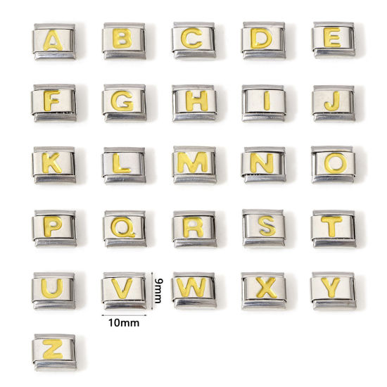 Image de 1 Pièce Bracelet à Maillons Breloques Italiens Accessories de Fabrication de Bracelets Bijoux DIY en 304 Acier Inoxydable Argent Mat Or Rectangle Alphabet Initial/ Lettre Majuscule Mots " A-Z " Émail 10mm x 9mm