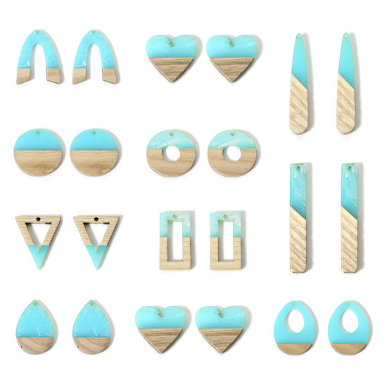 Image de 2 Pcs Pendentifs Résine à Effet de Bois Naturel Bleu Lac Géométrique