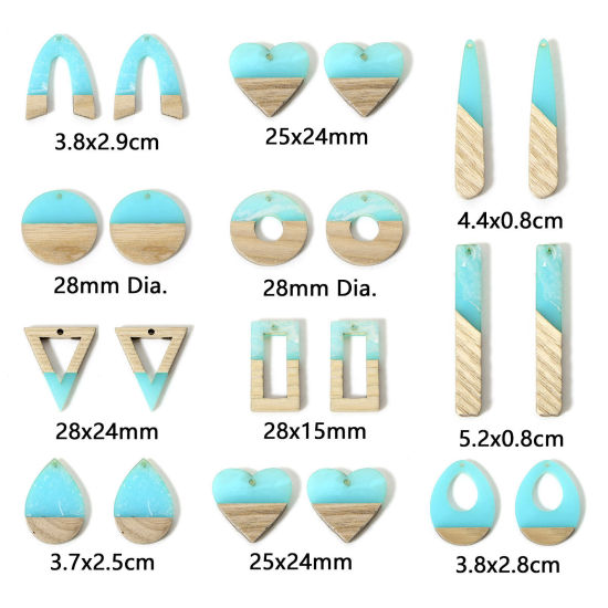 Image de 2 Pcs Pendentifs Résine à Effet de Bois Naturel Bleu Lac Géométrique