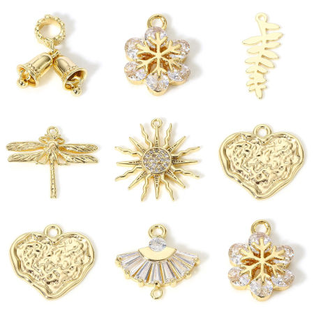 2 Pz Ottone Charms 18K Vero Oro Placcato