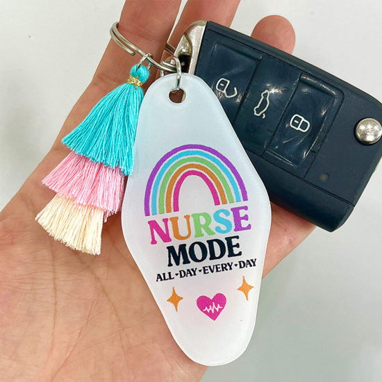 Image de 1 Pièce Porte-Clés Fête des Mères en Acrylique Multicolore Franges Pompons Glands Ovale