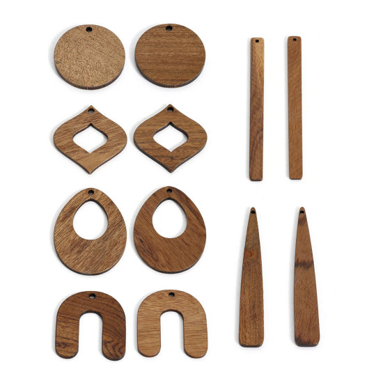 Image de 5 Pcs Pendentifs Géométrique en Juglans Brun