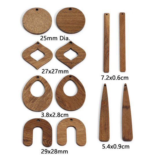 Image de 5 Pcs Pendentifs Géométrique en Juglans Brun