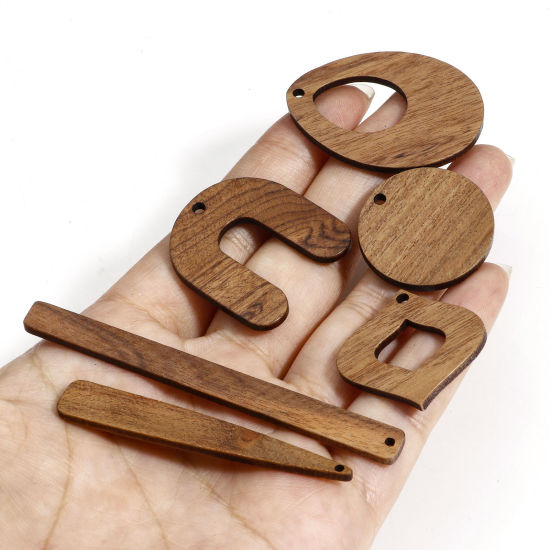 Image de 5 Pcs Pendentifs Géométrique en Juglans Brun