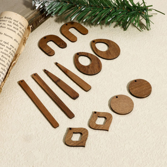 Image de 5 Pcs Pendentifs Géométrique en Juglans Brun