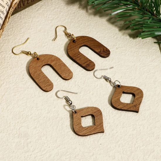 Image de 5 Pcs Pendentifs Géométrique en Juglans Brun