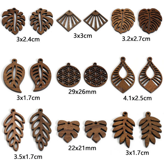 Image de 5 Pcs Pendentifs en Juglans Brun à Strass Creux