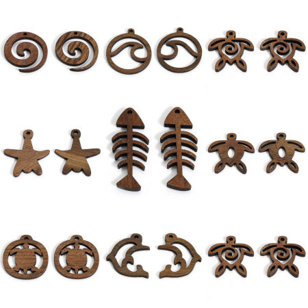 5 Pcs Pendentifs Bijoux d'Océan en Juglans Brun