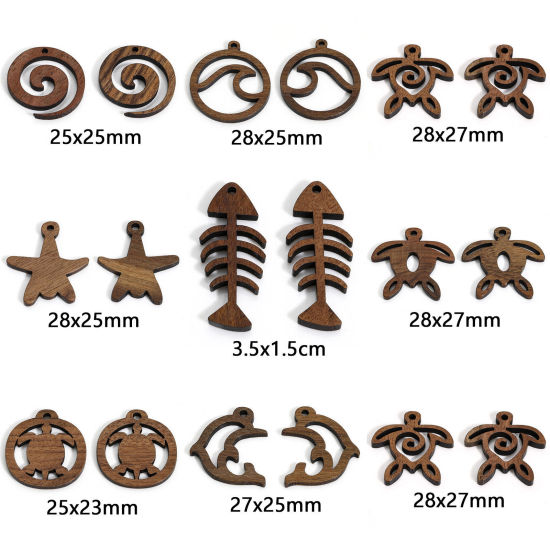 Image de 5 Pcs Pendentifs Bijoux d'Océan en Juglans Brun