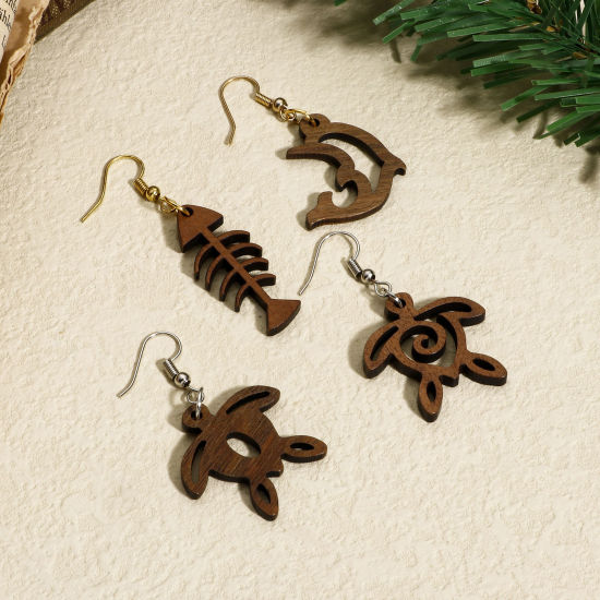 Image de 5 Pcs Pendentifs Bijoux d'Océan en Juglans Brun