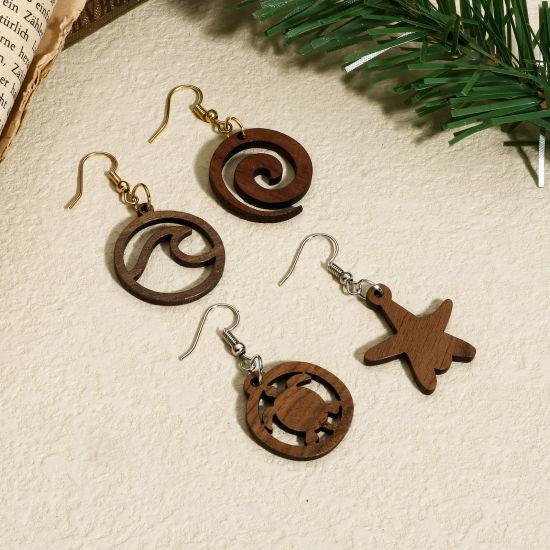 Image de 5 Pcs Pendentifs Bijoux d'Océan en Juglans Brun