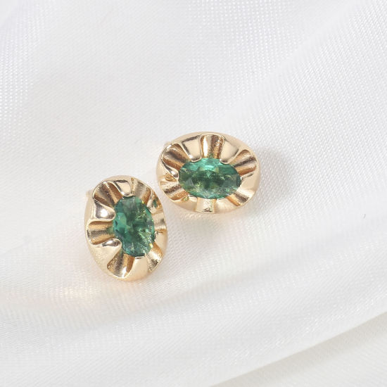 Image de 2 Pcs Placage Sous Vide Écologique À la Mode Boucles d'Oreilles Puces Pierres de Naissance en Cuivre & Zirconia Cubique Ovale Plaqué Or Véritable 18K Multicolore Anniversaire Pour Femmes