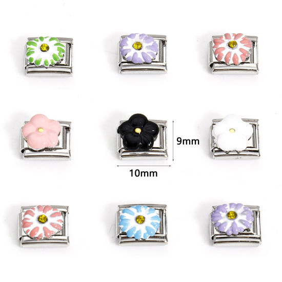 Image de 1 Pièce Bracelet à Maillons Breloques Italiens Accessories de Fabrication de Bracelets Bijoux DIY en 304 Acier Inoxydable Argent Mat Rectangle Motif Sculpté à Strass Jaune 10mm x 9mm