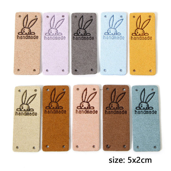 10 個 ポリウレタン 復活日 イースター 衣料用ラベル タグ 長方形 多色 ウサギ 「Hand Made」 5cm x 2cm の画像
