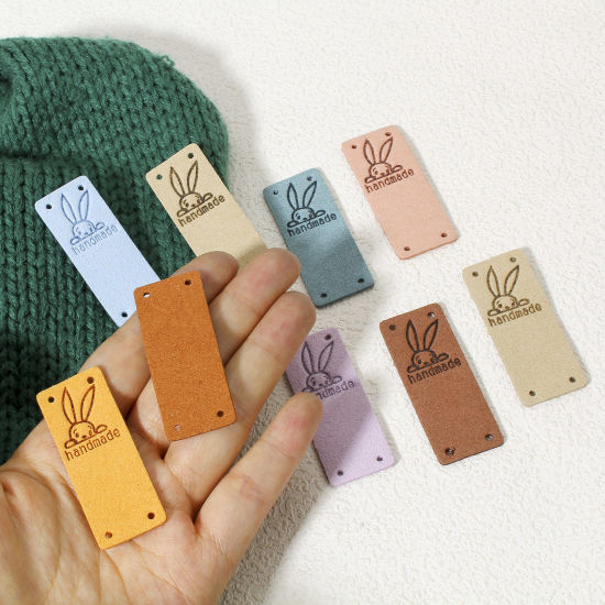 10 個 ポリウレタン 復活日 イースター 衣料用ラベル タグ 長方形 多色 ウサギ 「Hand Made」 5cm x 2cm の画像
