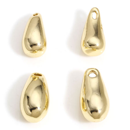 2 Pz Ottone Charms Goccia 14k Vero Oro Placcato 3D