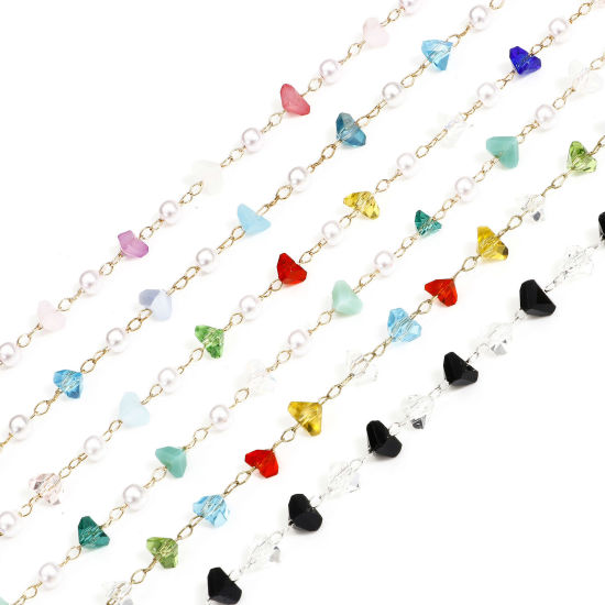 Image de 1 M Chaîne Maille Forçat en Cuivre+Verre Argent Mat Multicolore Irrégulier 6mm