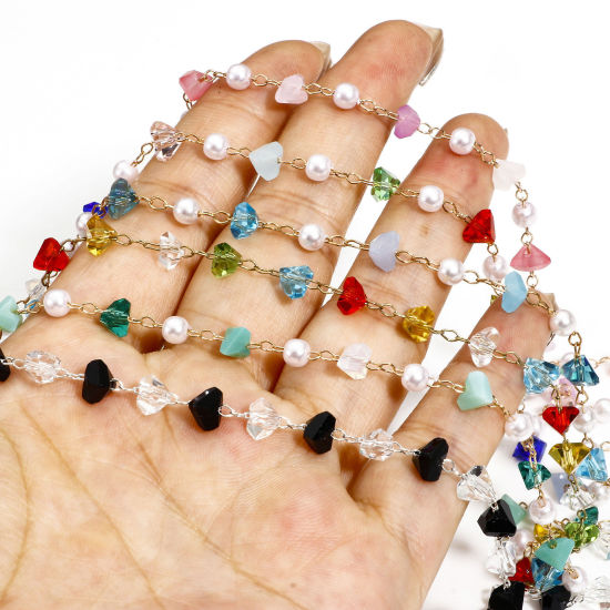 Image de 1 M Chaîne Maille Forçat en Cuivre+Verre Argent Mat Multicolore Irrégulier 6mm