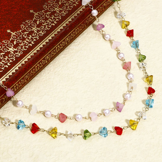 Image de 1 M Chaîne Maille Forçat en Cuivre+Verre Argent Mat Multicolore Irrégulier 6mm