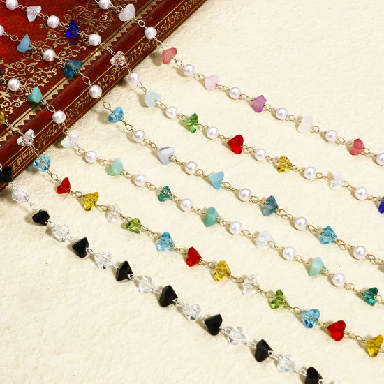 Image de 1 M Chaîne Maille Forçat en Cuivre+Verre Argent Mat Multicolore Irrégulier 6mm