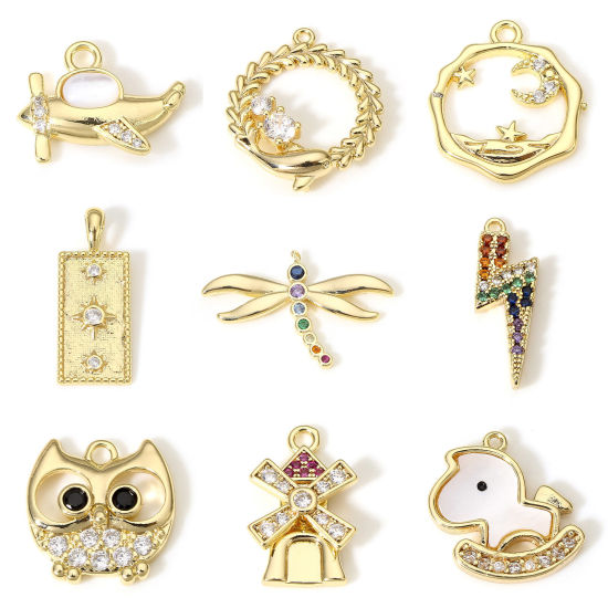 Image de 1 Pièce Breloques en Laiton Plaqué Or Véritable 18K Micro Pave