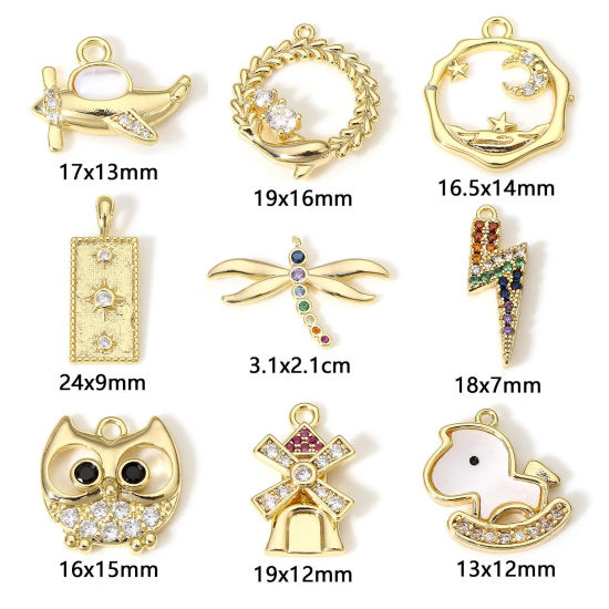 Image de 1 Pièce Breloques en Laiton Plaqué Or Véritable 18K Micro Pave