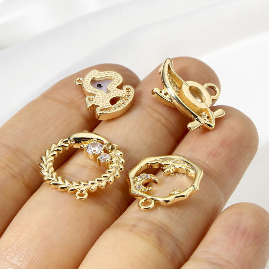 Image de 1 Pièce Breloques en Laiton Plaqué Or Véritable 18K Micro Pave