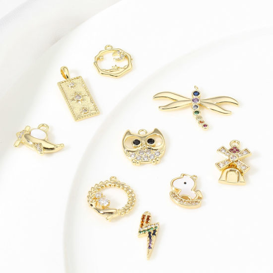 Image de 1 Pièce Breloques en Laiton Plaqué Or Véritable 18K Micro Pave