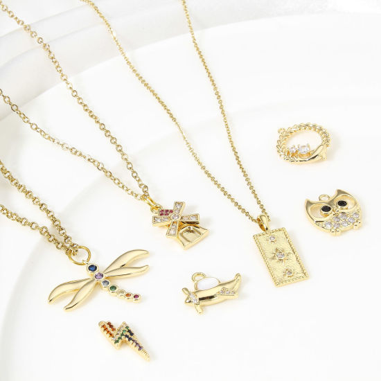 Image de 1 Pièce Breloques en Laiton Plaqué Or Véritable 18K Micro Pave