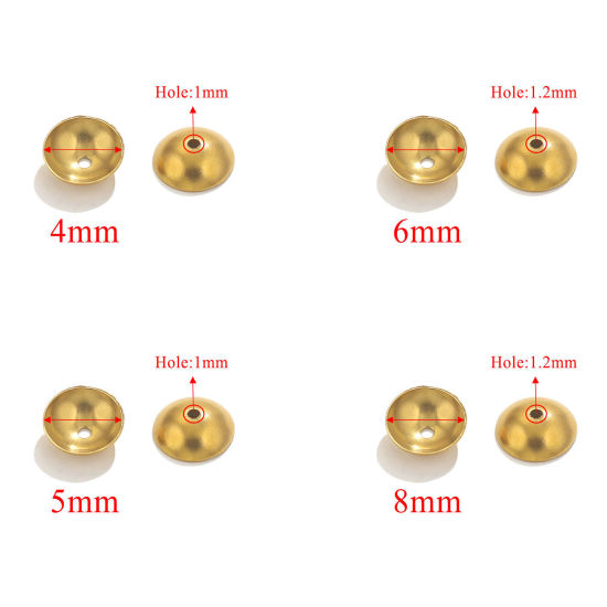 Bild von 20 Stück 304 Edelstahl Perlkappen Rund 18K Gold plattiert
